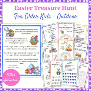 Easter Scavenger Hunt, Easter Bunny Letter, Outdoor Treasure Hunt, Game for older kids, Treasure Hunt clues,  Teenagers Easter Activity