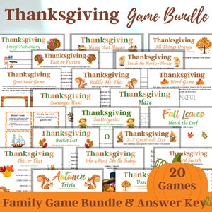 Thanksgiving Game Bundle 20 Printable Games Thanksgiving - Etsy