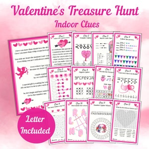 Búsqueda del tesoro del Día de San Valentín, Carta de San Valentín, Búsqueda del tesoro en interiores de San Valentín, Actividad para adolescentes, Juego para niños mayores, preadolescentes y adultos