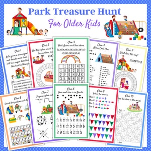 Park Scavenger Hunt, Outdoor Treasure Hunt, Game for older kids, Treasure Hunt clues,  Kid Park Activity, Tween Treasure Hunt