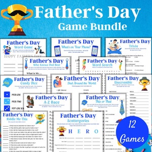 Father&#39;s Day Game Bundle, Printable Family Games, 12 Games, Virtual Party Games, Games for kids, Games for Adults, Father&#39;s Day Activity