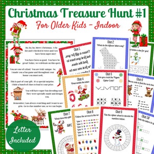 Christmas Treasure Hunt, Crack the Code, Christmas Indoor Scavenger Hunt, Teenager Activity, Game for older kids, Instant Download