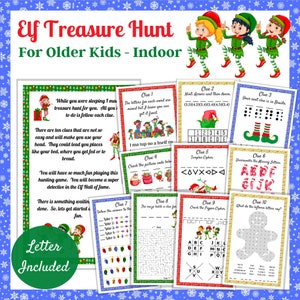 Elf Scavenger Hunt, Indoor Elf Treasure Hunt, spel voor oudere kinderen, Scout Elf activiteit, Instant Download
