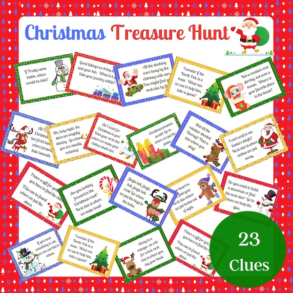 Christmas Treasure Hunt, Christmas Indoor Scavenger Hunt, Game for kids, Christmas Activity for children, Instant Download