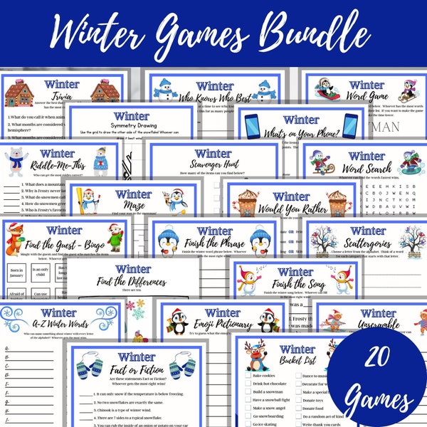 Winter Games Bundle, Printable Family Games, Fun for the Whole Family, Super Fun Winter Activities, For Kids and Adults