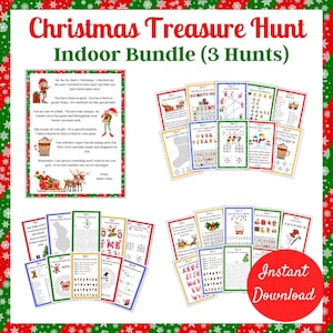Búsquedas del tesoro navideñas en interiores, Carta de Papá Noel, 3 búsquedas del tesoro en interiores, Juego para niños, Descarga instantánea, Actividad navideña