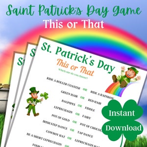 Games for kids Games for Adults St Patrick's Day This or That Game Seniors Virtual Party Game Family Game Saint Patty's Activity