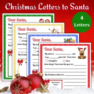 Carta a Santa, Lista de deseos navideños, 4 opciones diferentes para varios niños, Recuerdos navideños, Descarga instantánea