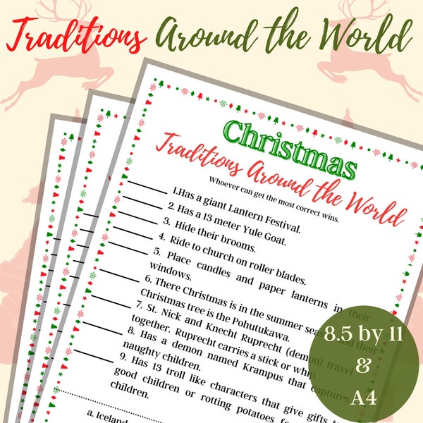 Christmas Trivia, Christmas Game, Christmas Traditions around the world, Party Game, Activity for Kids,  Activity for Adults,