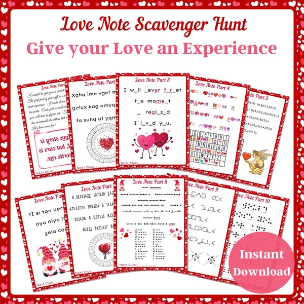 Romantic Adult Scavenger Hunt, I love you Card, Anniversary Activity, Puzzles, Valentine's Treasure Hunt, Card for Her, Card for him,