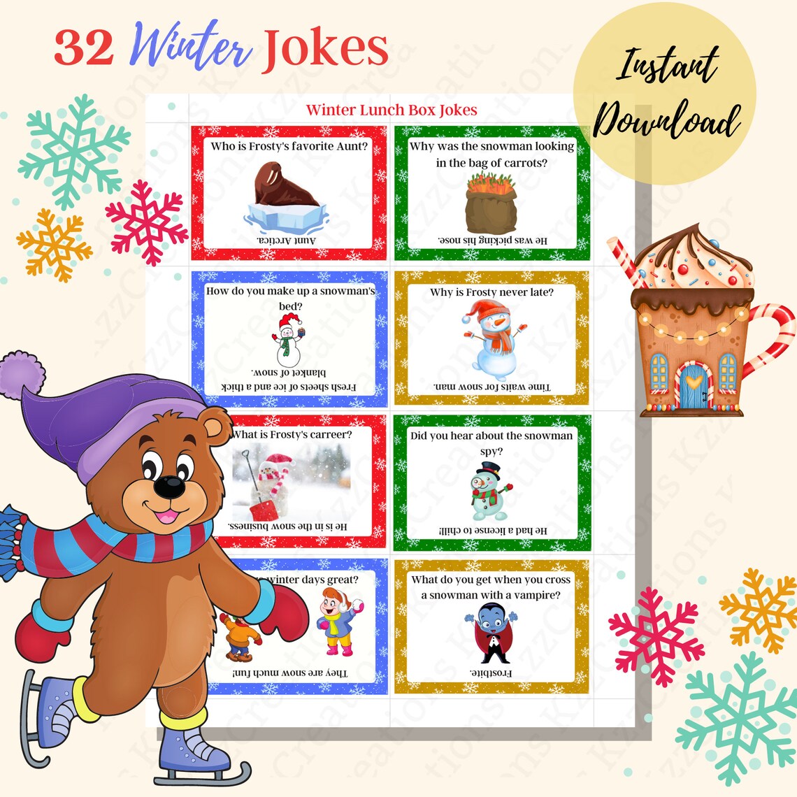Winter Lunch Box Jokes Notes for Kids Christmas/winter Etsy