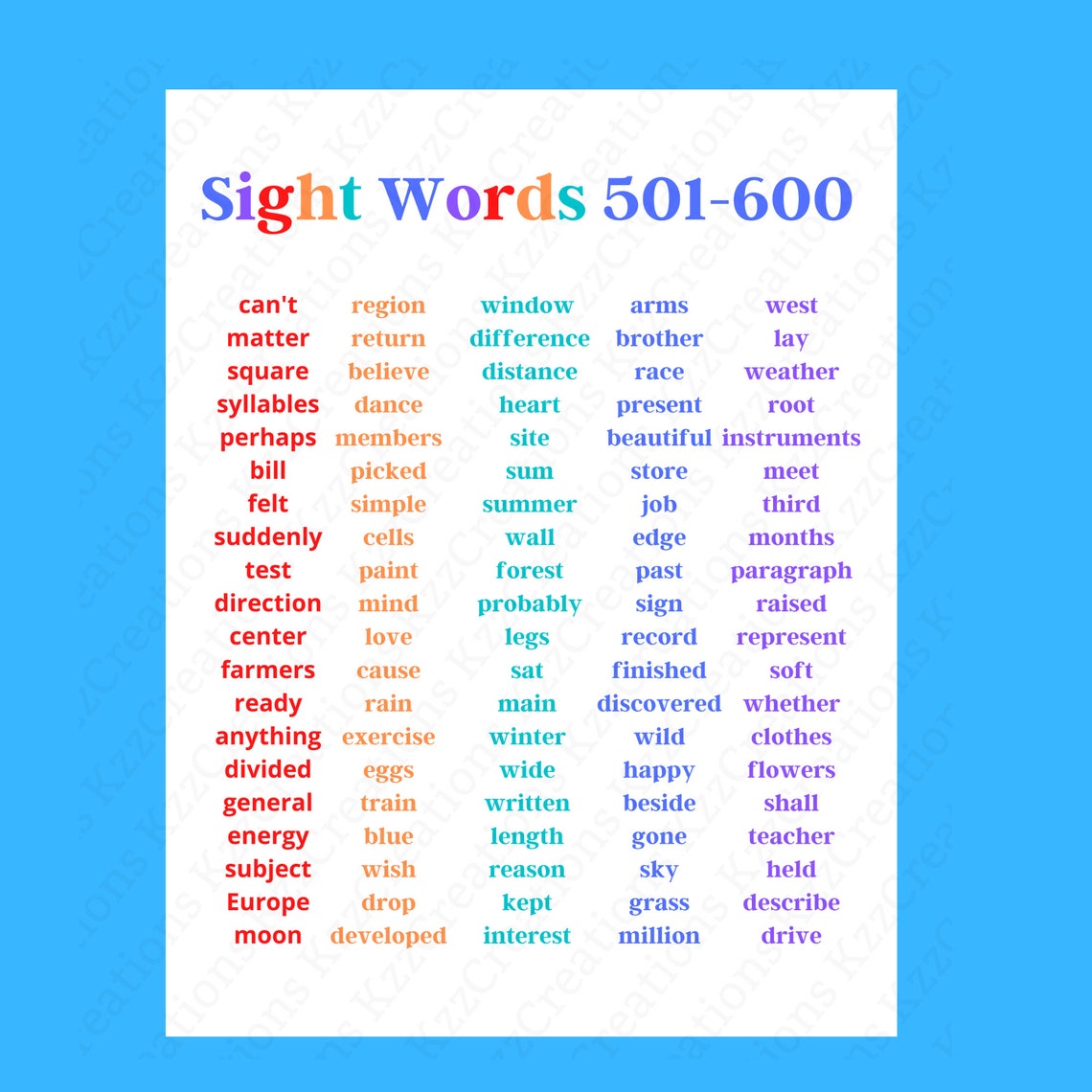 Colorful Sight Words Learn to Read Kindergarten Through 5th - Etsy