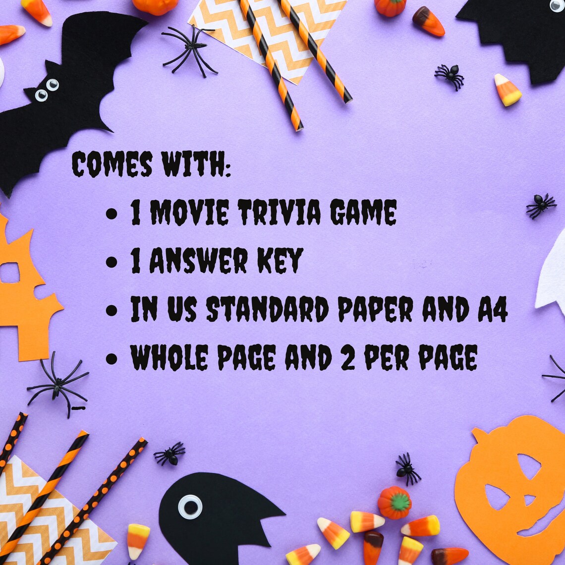 Halloween Movie Trivia Game for Kids Game for Adults Etsy