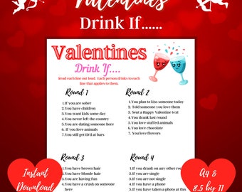 Valentine's Day Game Drink if, Drinking Game, Valentine Activity, Galentine's Day, Adult Only Game