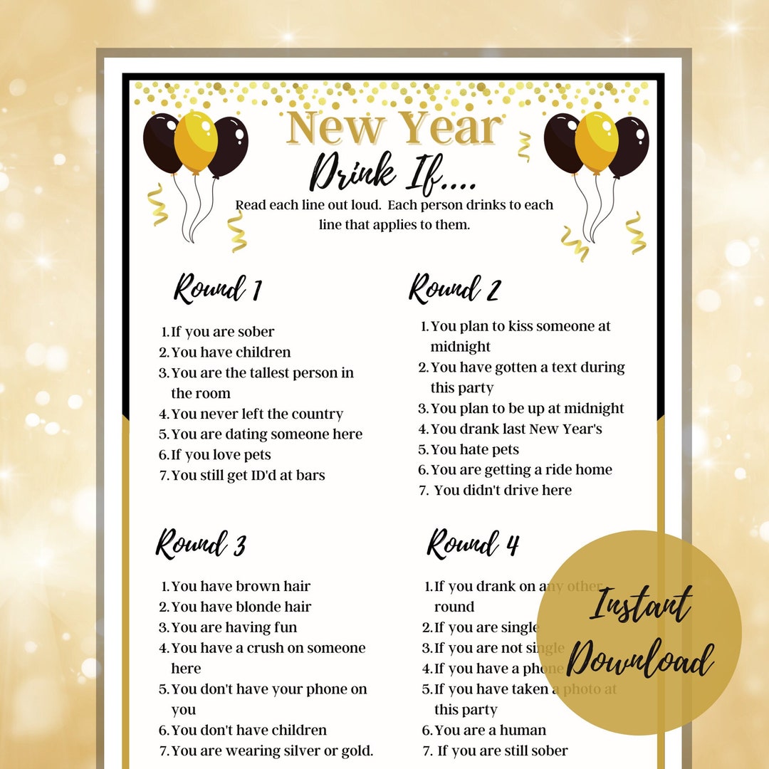 New Years Eve Drink If Game, Printable New Years Activity, Adult Game, NYE Party Game, Drinking ...