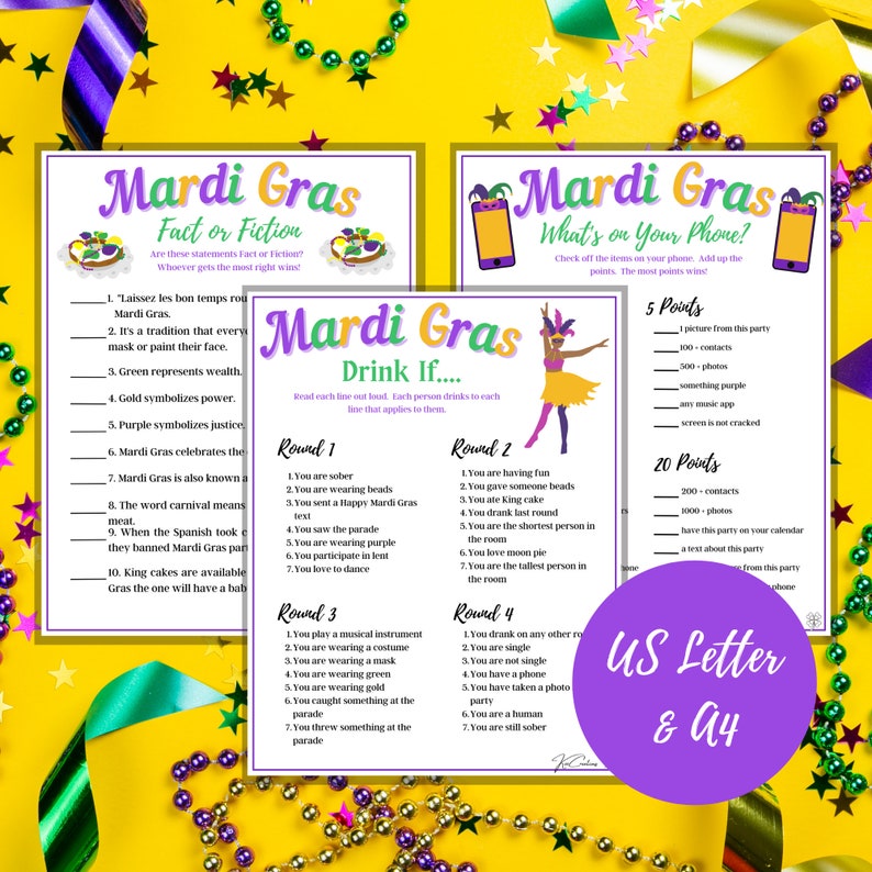 Mardi Gras Games Bundle, Family Games, Mardi Gras Activities for kids, Games for Adults, Drinking Game, Games for Seniors, Classrooms image 4