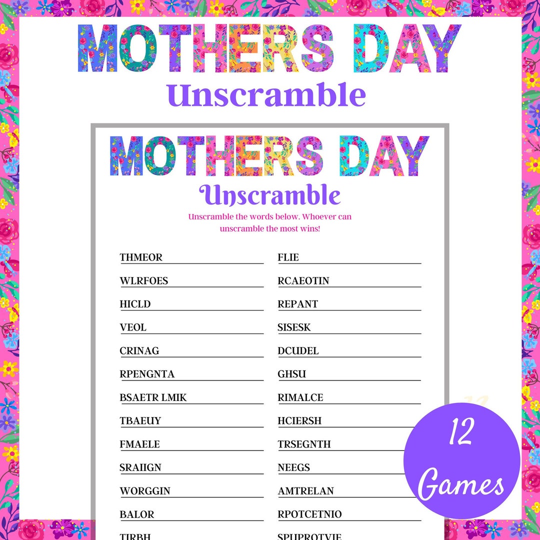 Mother's Day Unscramble Game, Family Game, Virtual Party Game, Mothers