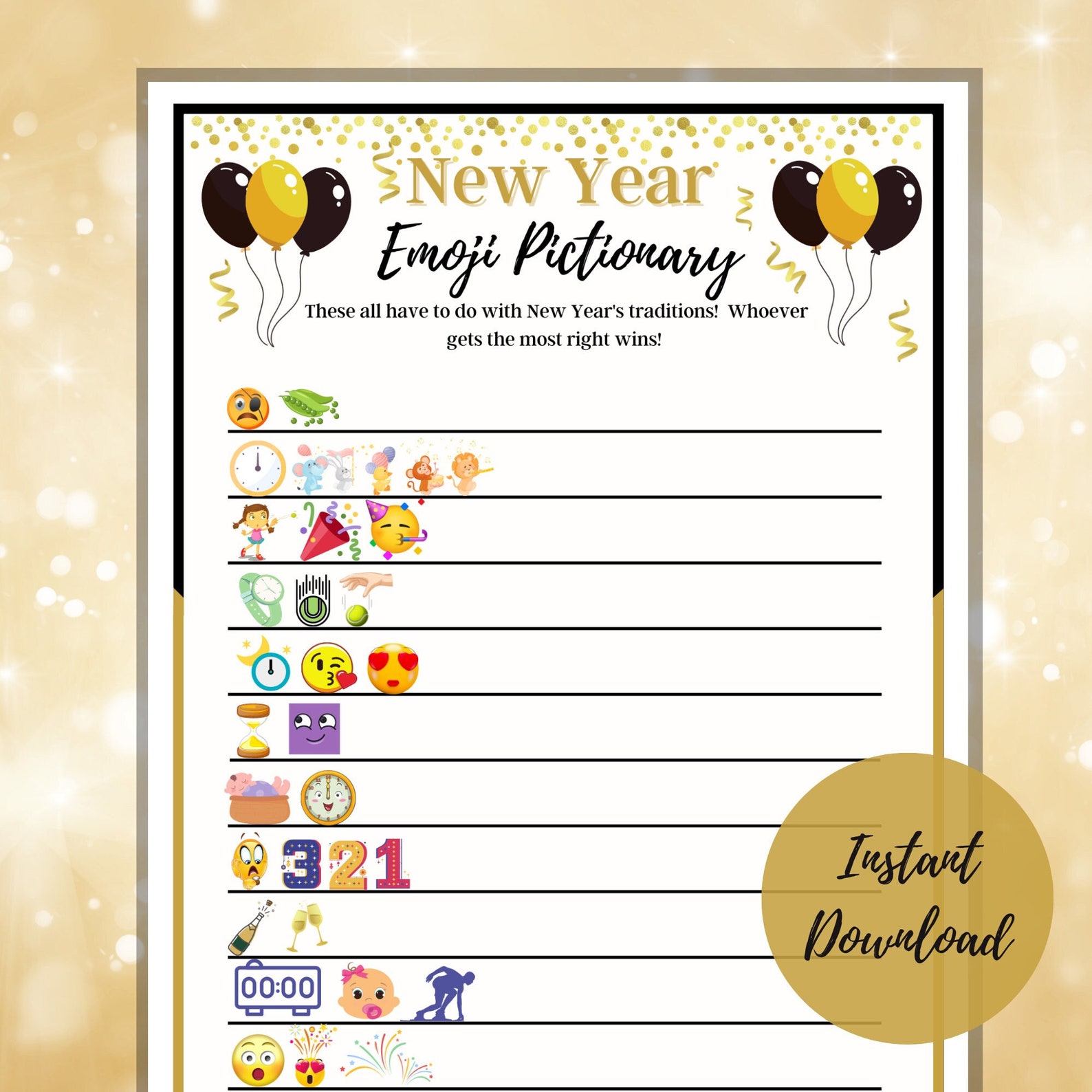 New Years Eve Emoji Pictionary Game Printable NYE Game - Etsy