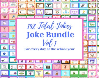 Lunch Box Jokes Bundle, Vol 1, Lunch box notes for kids, Joke of the Day, Riddles for the whole year, 192 jokes, Daily notes for kids