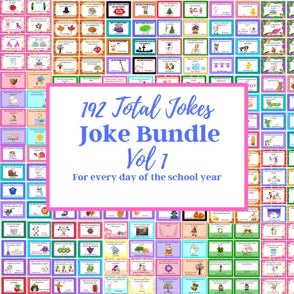 Lunch Box Jokes Bundle, Vol 1, Lunch box notes for kids, Joke of the Day, Riddles for the whole year, 192 jokes, Daily notes for kids