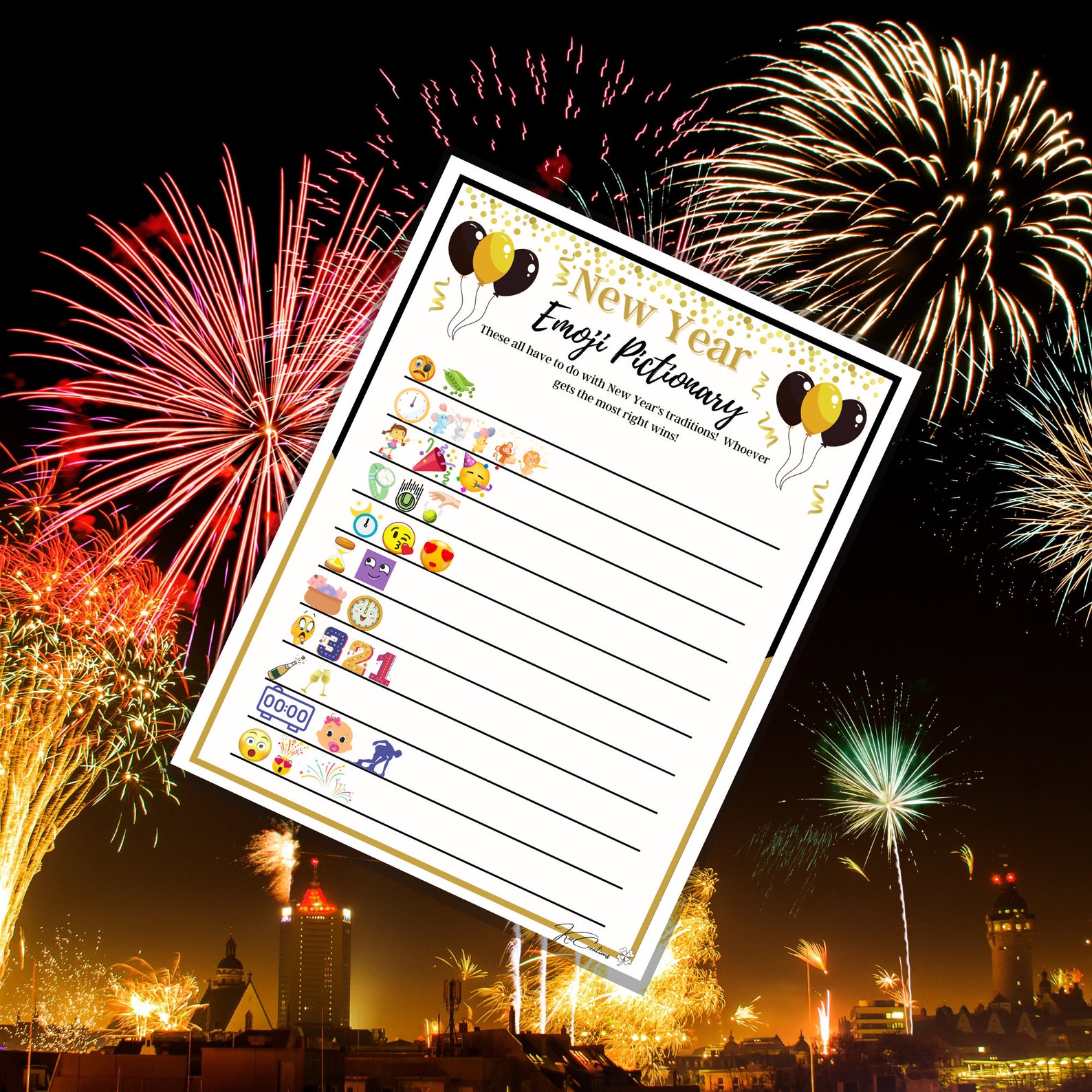 New Years Eve Emoji Pictionary Game Printable NYE Game - Etsy
