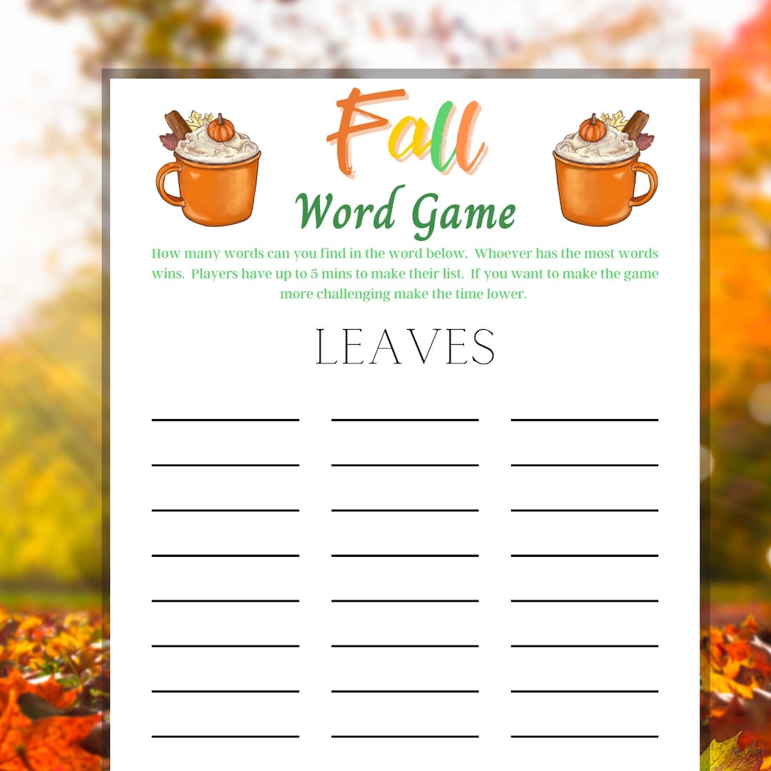 Fall Word Game, Printable Autumn Game, Fall Riddles, Fall Activity for ...