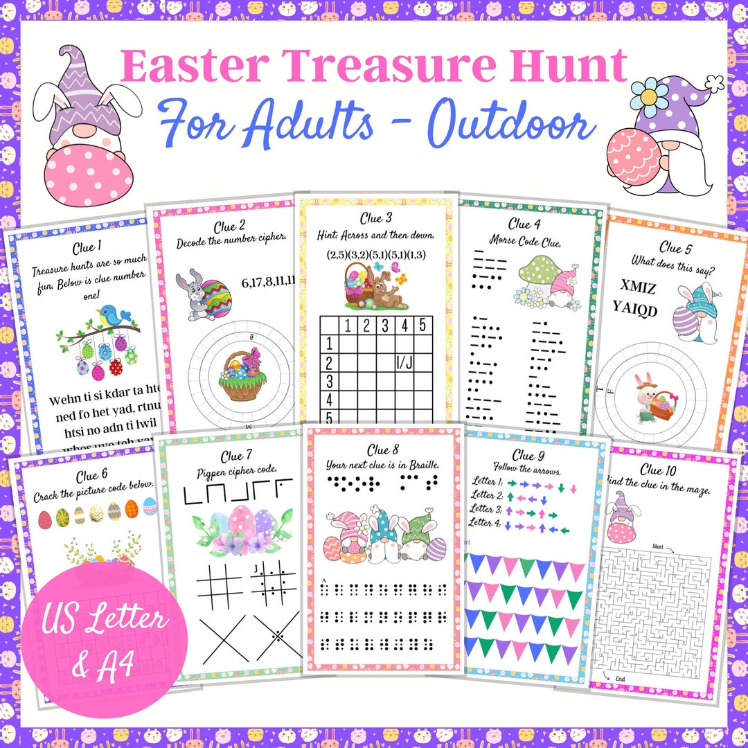 Adult Easter Scavenger Hunt, Outdoor Treasure Hunt, Treasure Hunt Clues, Game for Adults