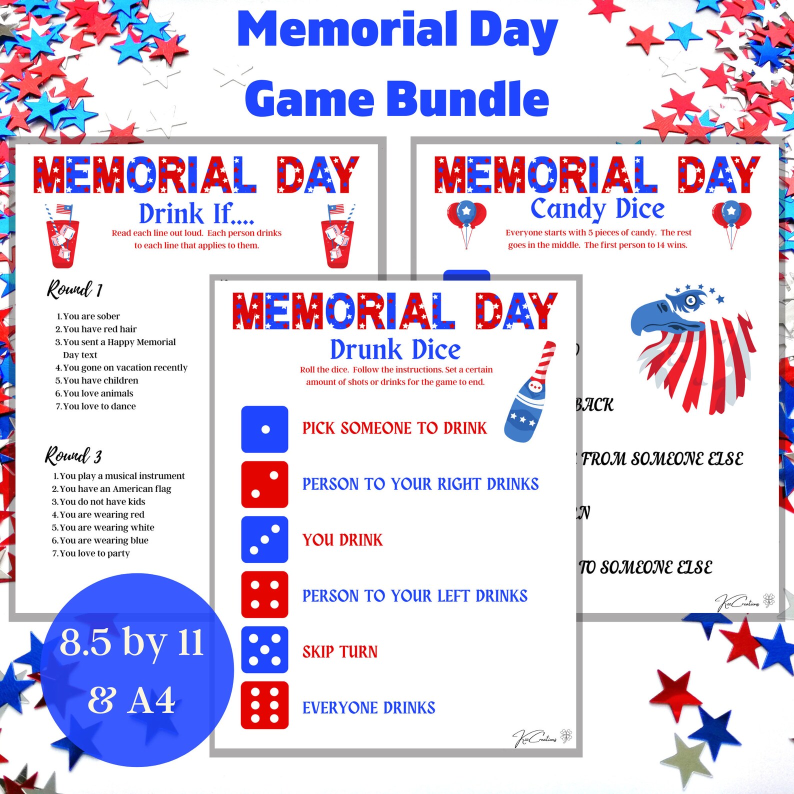 Memorial Day Game Bundle Printable Family Games Virtual Etsy
