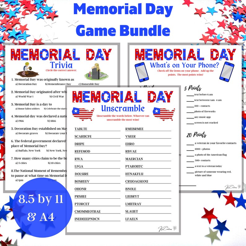 Memorial Day Game Bundle Printable Family Games Virtual Etsy