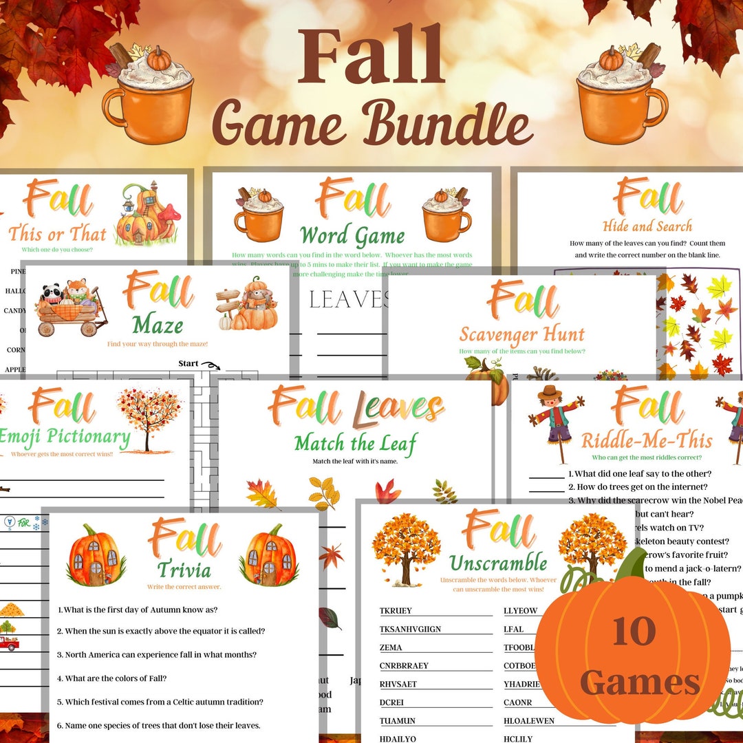 Fall Game Bundle Printable Autumn Games Fall Time Activities for Fall Game Bundle Printable Autumn Games Fall Time Activities for