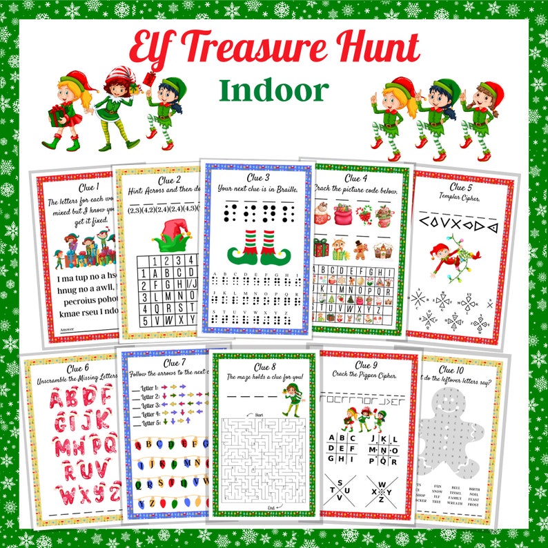 Elf Treasure Hunt, Indoor Clue Game for Older Kids (instant Download ...