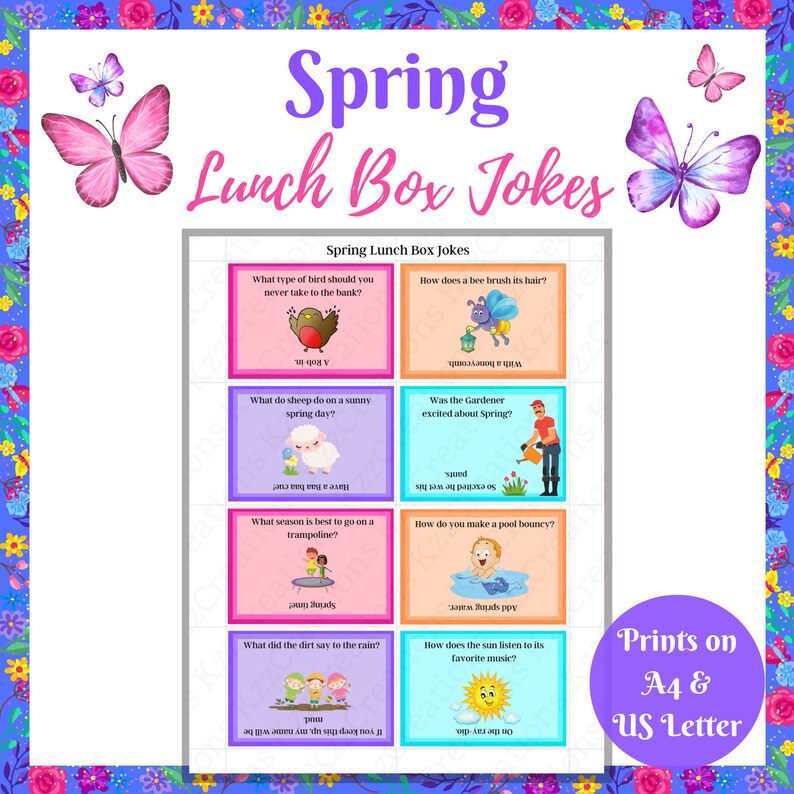 Spring Lunch Box Jokes, Kids' Riddles, Home School Notes (instant ...
