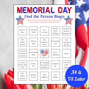 Memorial Day Find the Person Bingo Game, Printable Family Game, Game ...