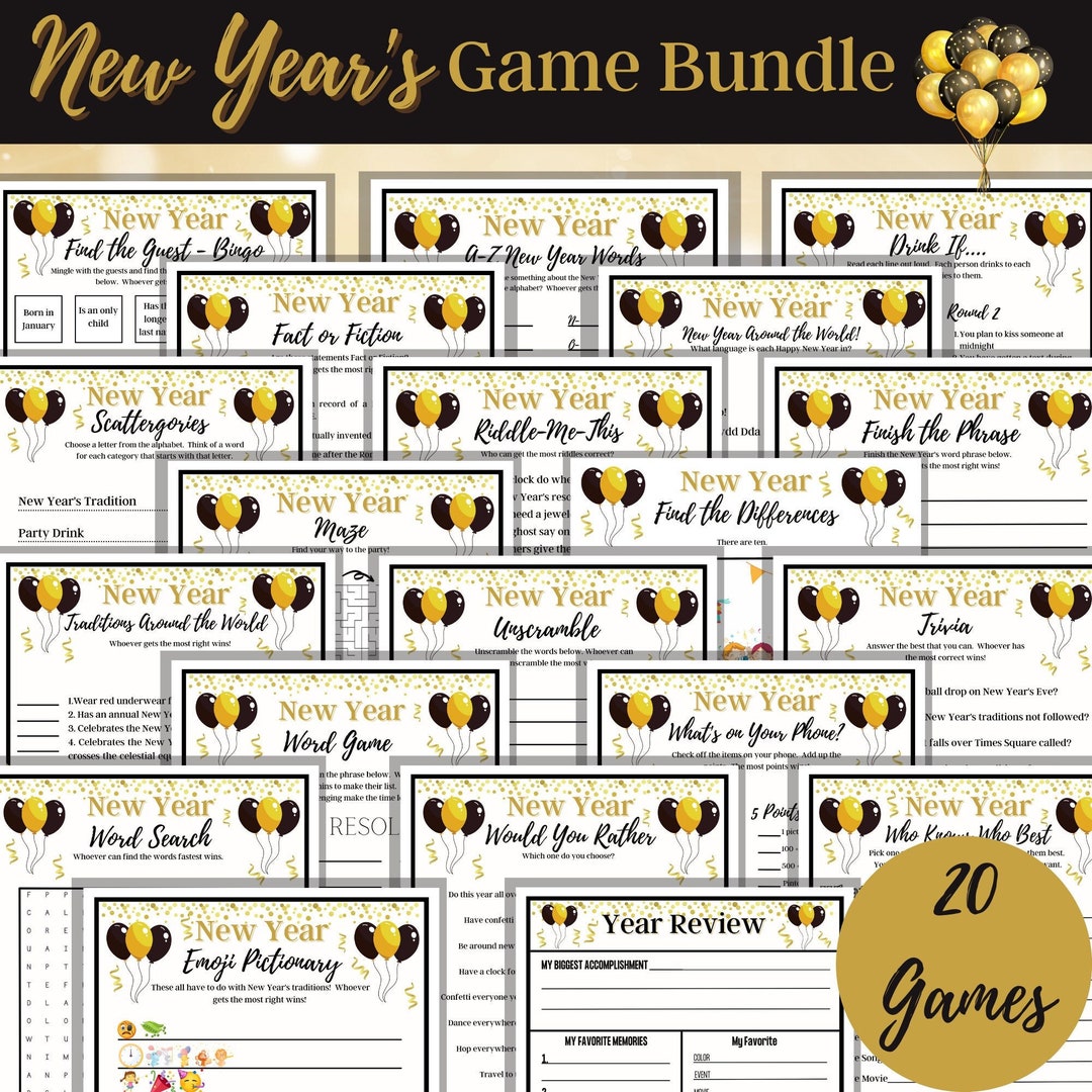 New Year's Game Bundle Printable Family Games Virtual