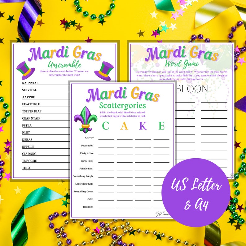 Mardi Gras Games Bundle, Family Games, Mardi Gras Activities for kids, Games for Adults, Drinking Game, Games for Seniors, Classrooms image 6