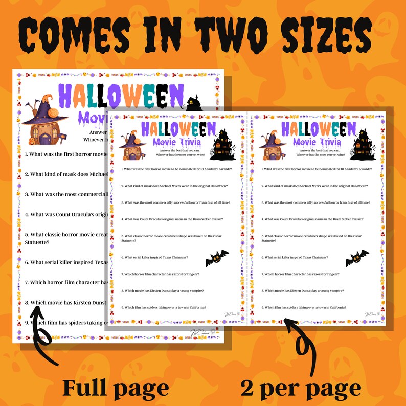 Halloween Movie Trivia Game for Kids Game for Adults Etsy