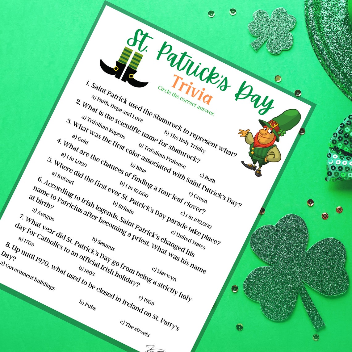 St Patrick's Day Trivia Game Printable Family Game | Etsy