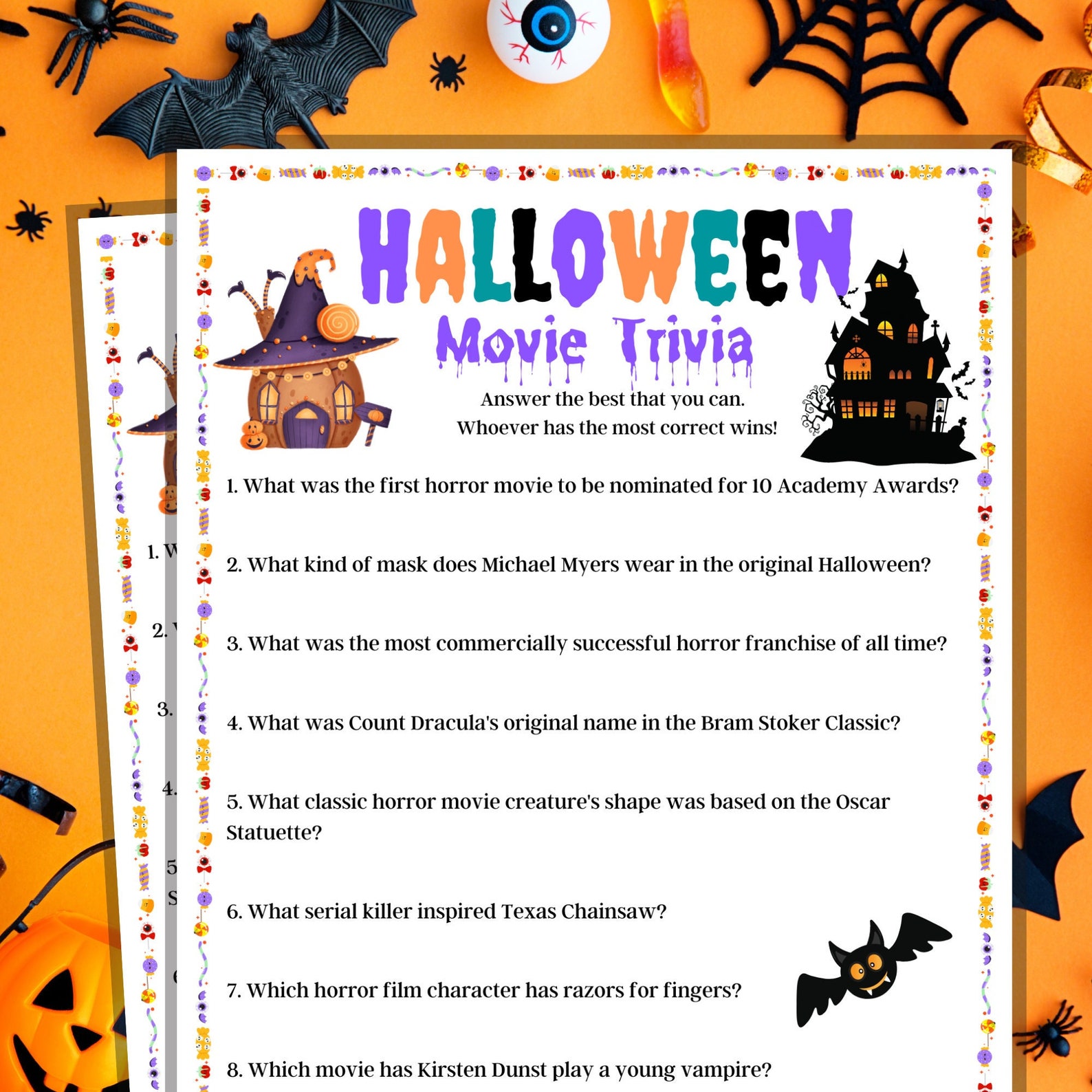 Halloween Movie Trivia, Game for Kids, Game for Adults, Virtual Game