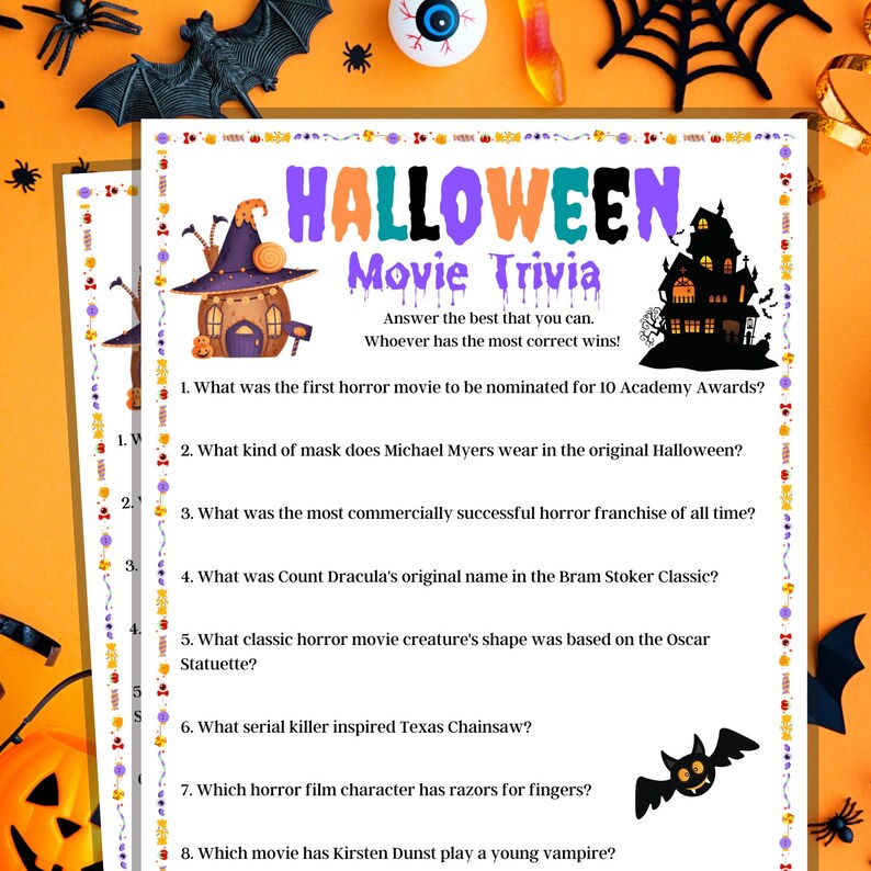 Halloween Movie Trivia Game for Kids Game for Adults Etsy