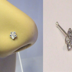 Clear Crystal Loaded Flower Ball End Nose Bone Stud Nose Earrings 22g 22 gauge 22G Nose Jewelry Nostril