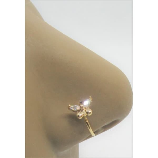 20G Gold Nose Ring Hoop Clear CZ Diamond Crystal Butterfly Nose Ring 20 gauge Nose Jewelry Nostril Ring