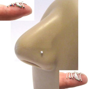 Tiny 1mm Diamond Gem Crystal Claw Set Straight Nose Stud Bent L Shape Stud Post Pin Jewelry 22 gauge 22G  Pin Nostril