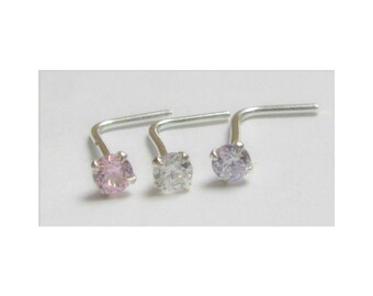 Sterling Silver Mauve Opal Swirl Nose Stud L Shape Bent Post Pin Jewelry 20 gauge 20G Nose Jewelry