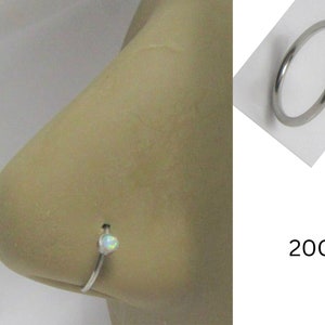 White Opal Nose Hoop Ring Nostril Hoop Ring Seamless Hoop 20G 8mm Diameter 20 Gauge Nostril