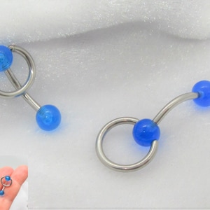 14G Clitoral Clit Hood Bar VCH Vertical  Stainless Steel Blue Dangle Hoop Curved Barbell Bar Ring Intimate Jewelry 1.6mm