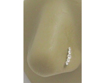 Diamond  5 Crystal Curved Clear Gem Nose Stud L Shape Bent Post Pin Jewelry 20 gauge 20G Nose Jewelry Pin