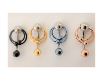 Clitoral Clitorial Clit Hood Bar VCH Vertical  Rose Yellow Gold Black Blue Double Hoops Balls Dangle Barbell VCH  Ring 14 gauge  14G