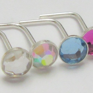 22G CZ Crystal Nose Studs L Shape Posts s 22g Nose Earrings 22 gauge 22G Nose Jewelry Pin Nostril