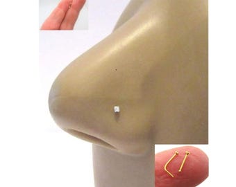 22G Pair Double Dainty Gold Tiny 1mm Diamond Gem Gold Crystal Claw Set Straight Nose Stud Bone L Bend Shape Bent Post Pin Jewelry 22 gauge
