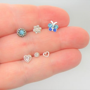 20G Nose Stud Silver Nose Studs Nose Ring Nose Jewelry Nose Studs 20 Gauge L Shape Nose Stud Heart Nose Stud Sterling Silver